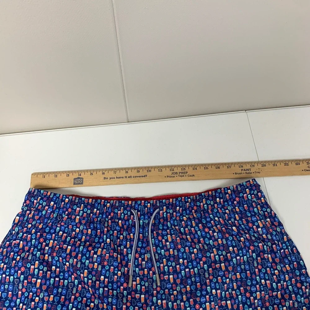 Peter Millar Swim Trunks Mens XL Navy‎ Blue Cocktail Glass Print Seaside Board